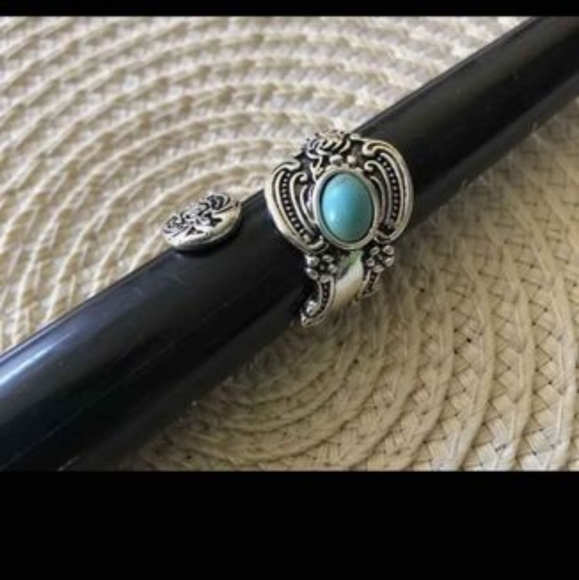 New silver tone and turquoise wrap ring spoon ring adjustable - Picture 1 of 4